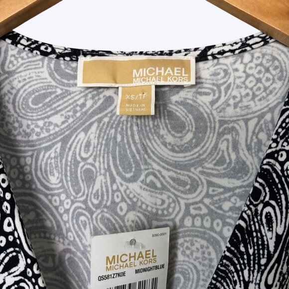 NWT Michael Kors Faux Wrap Midnight Blue Paisley Mini Dress Womens Size XS - Picture 5 of 15